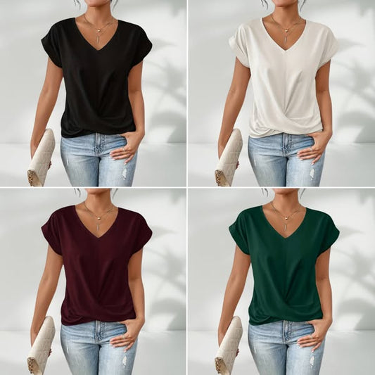 ✨Heißer Verkauf 50% Rabatt👚Lässiges Kurzarm-Elegant V-Ausschnitt-Twist-Shirt