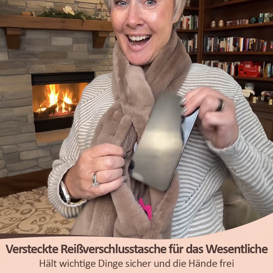 🎁Heißer Verkauf 49% Rabatt🔥🧣Ultraweicher Kunstfell-Durchziehschal mit geheimer Reißverschlusstasche