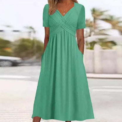 🍃HEUTE 50% RABATT🍃Damen V-Ausschnitt Kurze Ärmel Lange Kleider