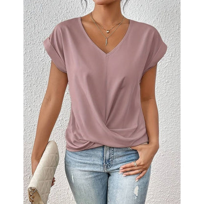 ✨Heißer Verkauf 50% Rabatt👚Lässiges Kurzarm-Elegant V-Ausschnitt-Twist-Shirt